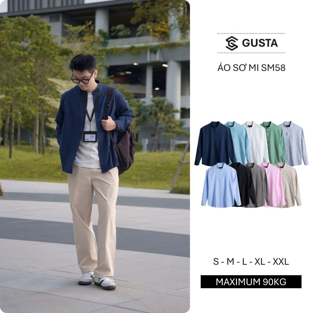 Áo Sơ Mi Nam Cổ Tàu GUSTA Form Rộng Chất Oxford Cotton Thoáng Mát  Áo Sơ Mi Cổ Tàu SM58
