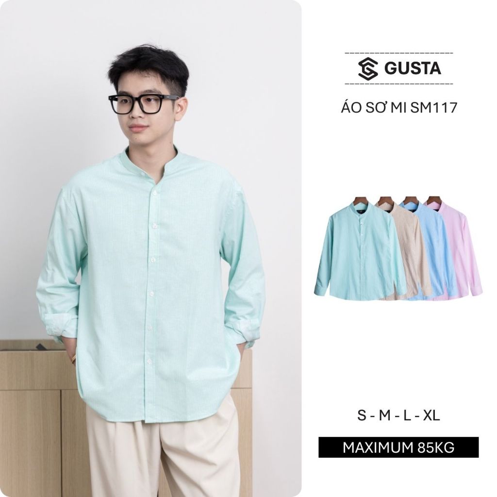 Sơ Mi Sọc Gusta Dáng Regular Cổ Tàu Chất Liệu Oxford Thoáng Mát Phong Cách Trẻ Trung Lịch Lãm SM117