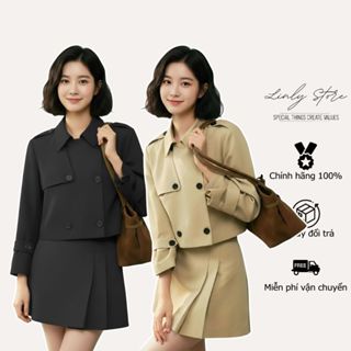  Áo khoác kaki nữ dáng lửng tiểu thư áo kiểu măng tô phối cúc Linly Store A-MT2 