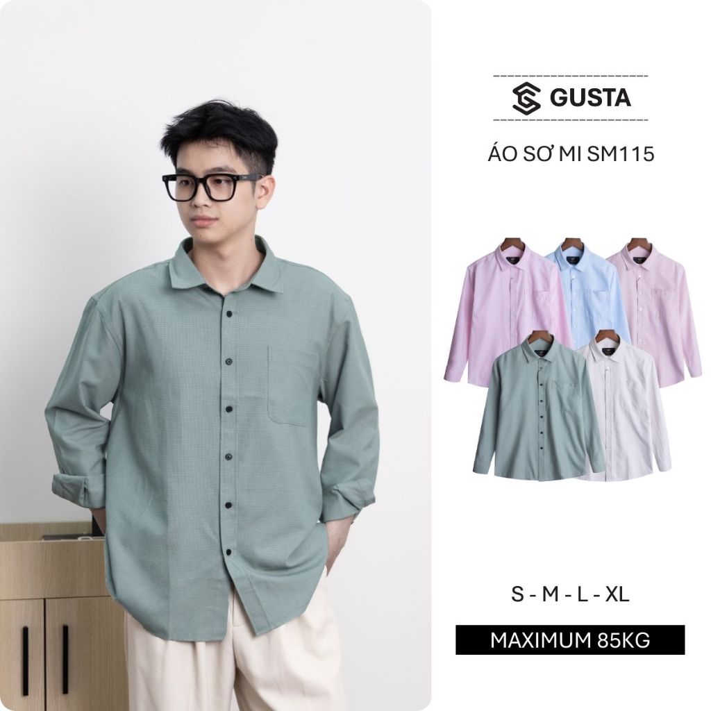 Áo Sơ Mi Nam Gusta Form Rộng Cổ Đức Chất Liệu Oxford Thoáng Mát Năng Động Lịch Lãm Công Sở SM115