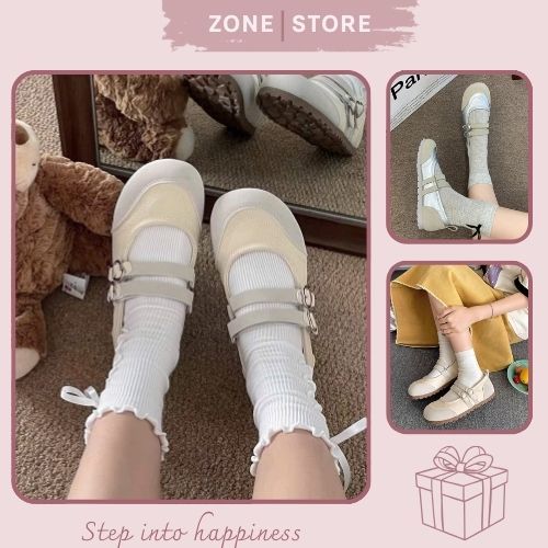 Giày Búp Bê Nữ, Giày Nữ Da Lộn Mũi Tròn 2 Quai Ngang Khóa Tim Hottrend N49 || Zone Sneaker