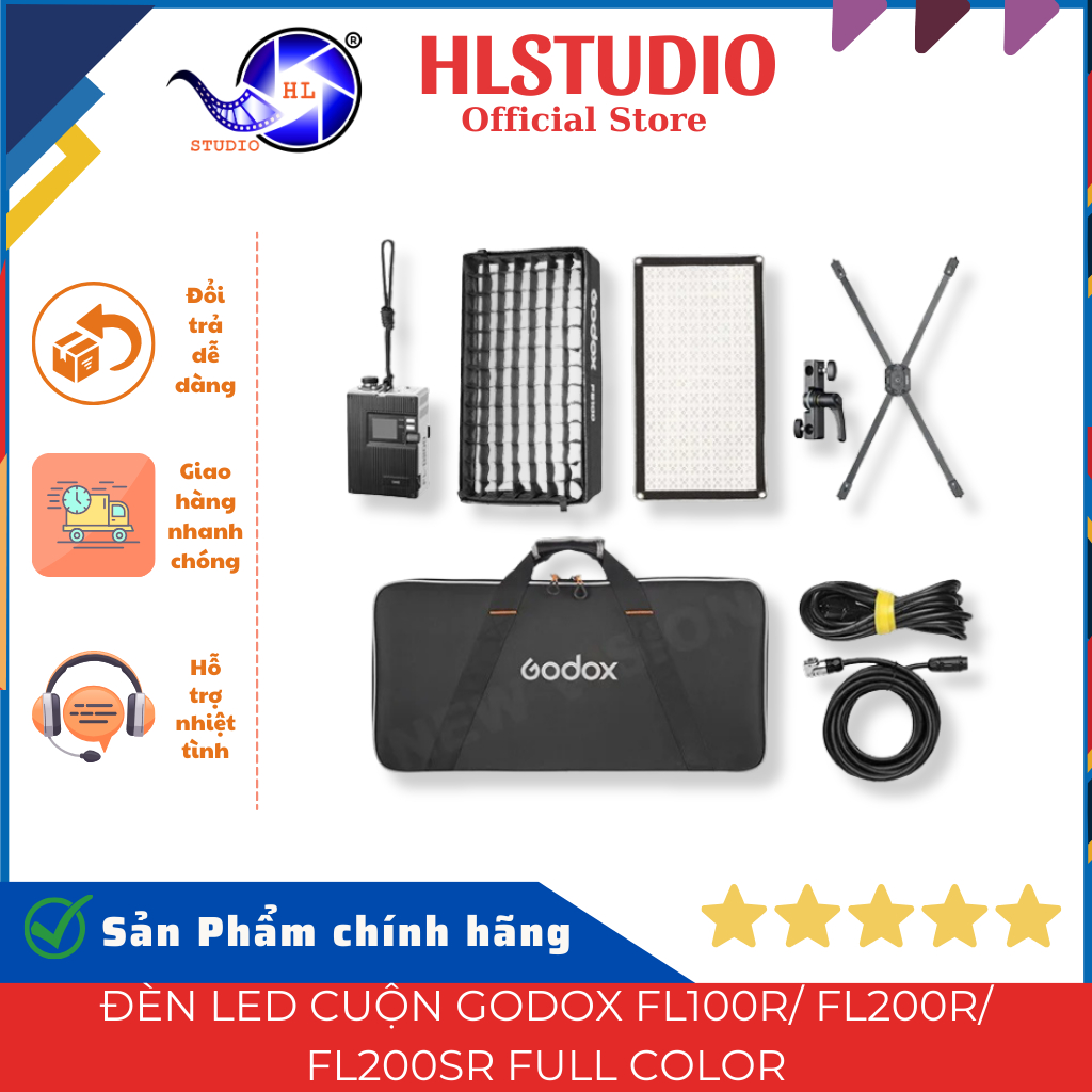 Đèn Led Cuộn Godox FL100R / FL200R / FL200SR Full-Color HSI RGBW 1800K–10000K CRI≈95 HL Studio