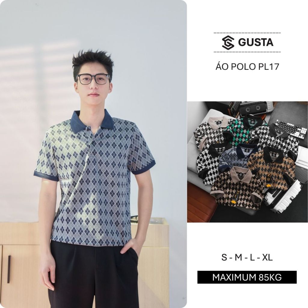 Áo Polo Nam Gusta Họa Tiết Quả Trám Chất Liệu Cotton Cao Cấp Form Slimfit Co Giãn Thoáng Mát Pl17