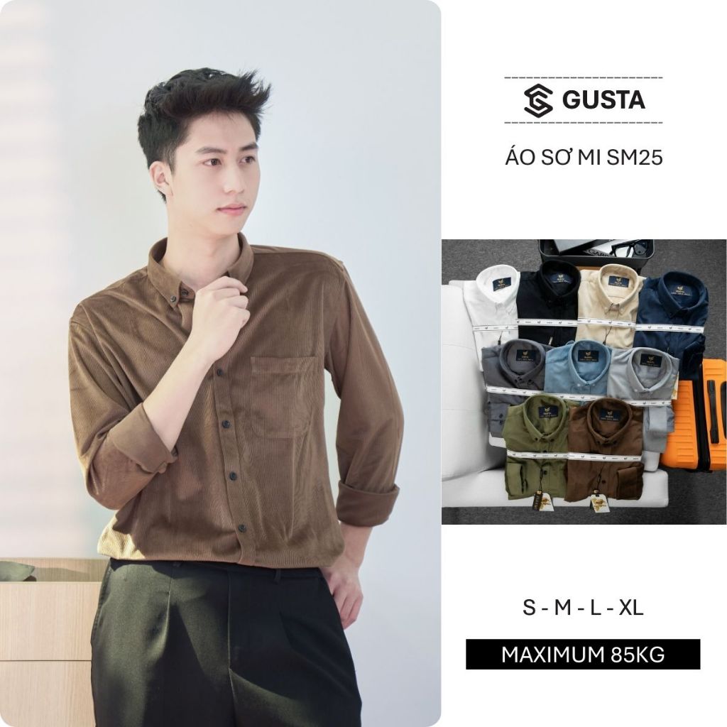 Áo Sơ Mi Nhung Tăm GUSTA Phong Cách Vintage Retro Lịch Lãm Phù Hợp Cho Mùa Thu Đông SM25