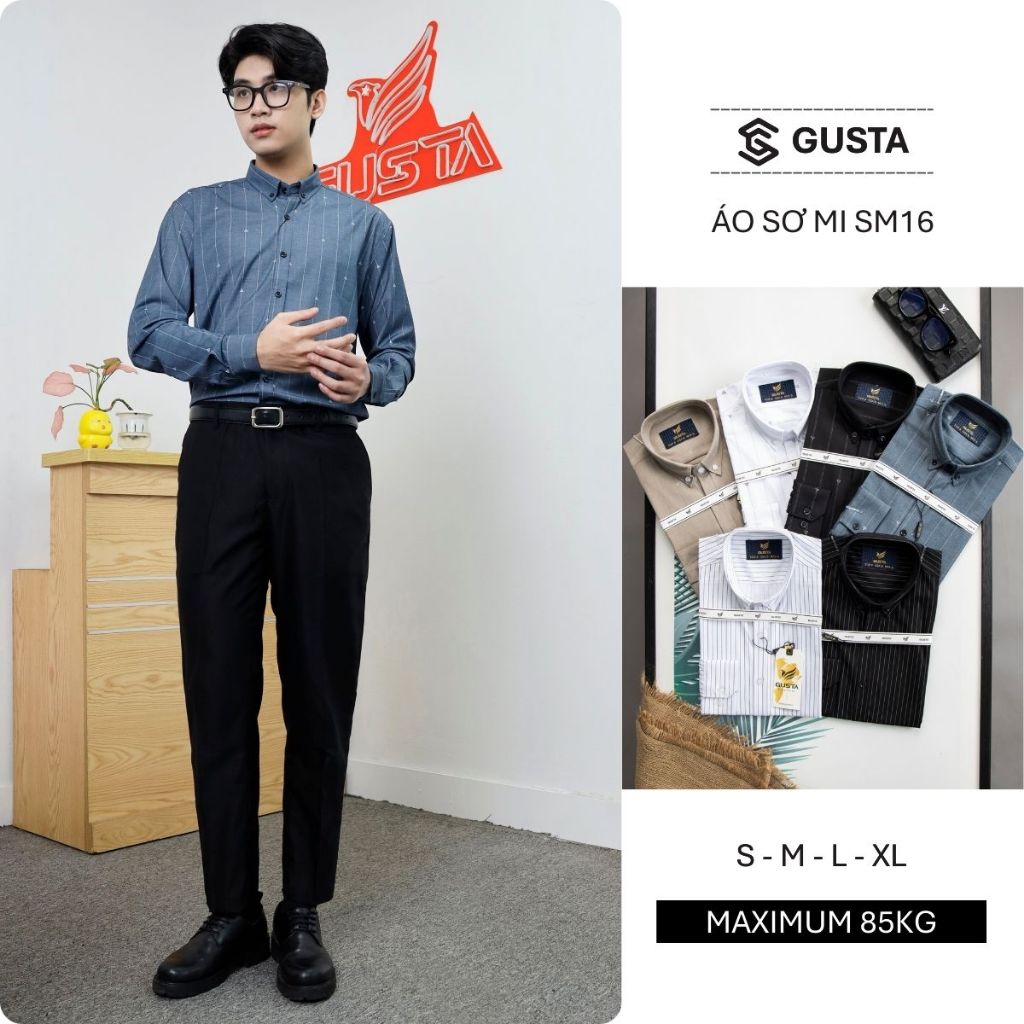 Áo Sơ Mi Nam GUSTA Dài Tay Chất Cotton Bamboo Mát Mẻ Thoải Mái Ngày Hè SM16