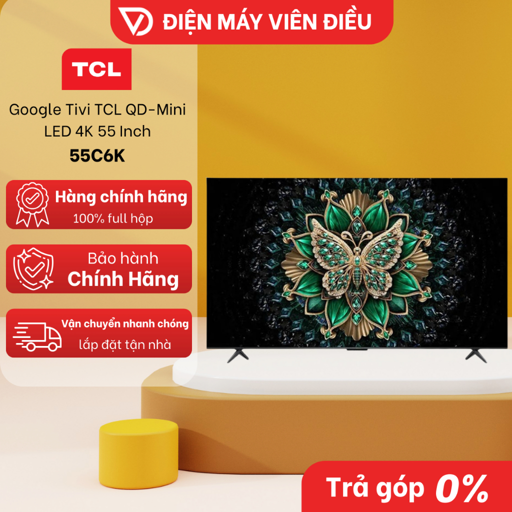 [FREESHIP NGHỆ AN] 55C6K - Google Tivi TCL QD-Mini LED 4K 55 Inch 55C6K - Thiết kế siêu mỏng