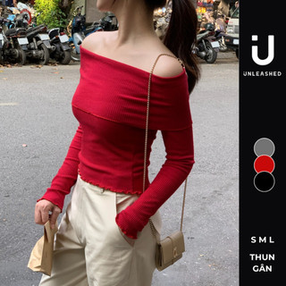  Áo len nữ trễ vai cổ rộng mềm mịn UNLEASHED phong cách Hàn Quốc Always Off Shoulder Ribbed Top 