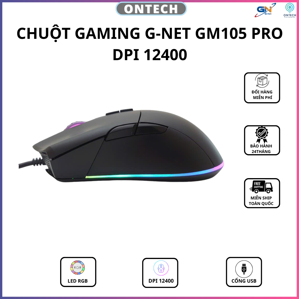 Chuột Gaming G-Net GM105 Pro RGB DPI 12400 Chuyên Game , Văn Phòng