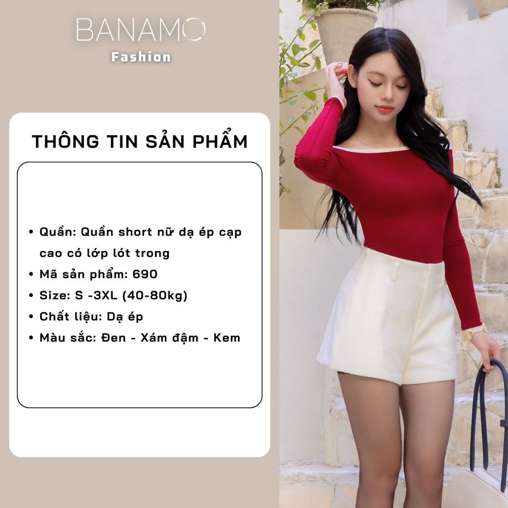 Quần short nữ BIGSIZE Banamo Fashion quần cạp cao có lót trong form rộng hack dáng che khuyết điểm tôn dáng 690 | BigBuy360 - bigbuy360.vn