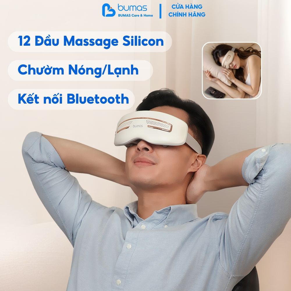 Máy Massage Mắt BUMAS M24 - Massage Rung 12 Đầu Silicon, Chườm Nóng Lạnh, Tích Hợp Bluetooth