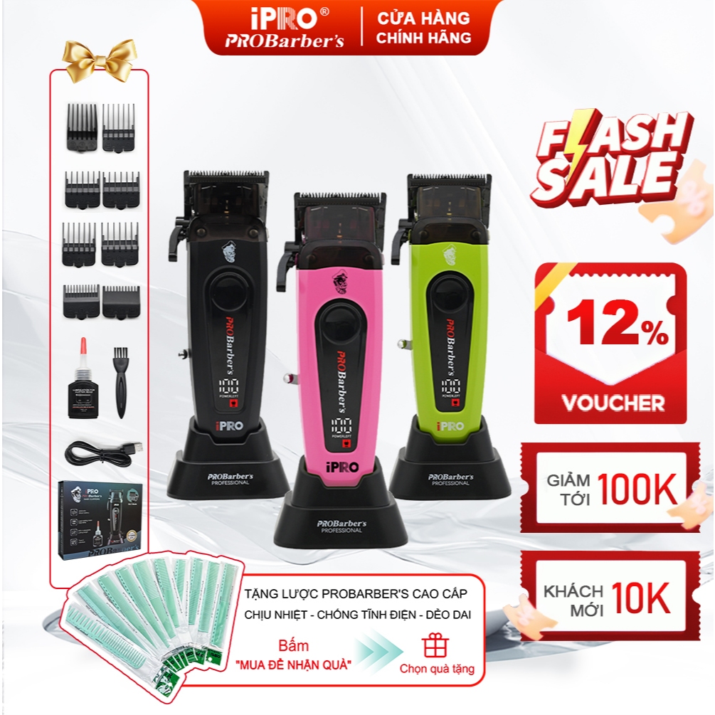 [iPRO Official] Tông Đơ Cắt Tóc IPRO ProBarbers S1095 Có Đế Sạc, 5 Nấc Điều Chỉnh, Pin Khỏe 2000mAh