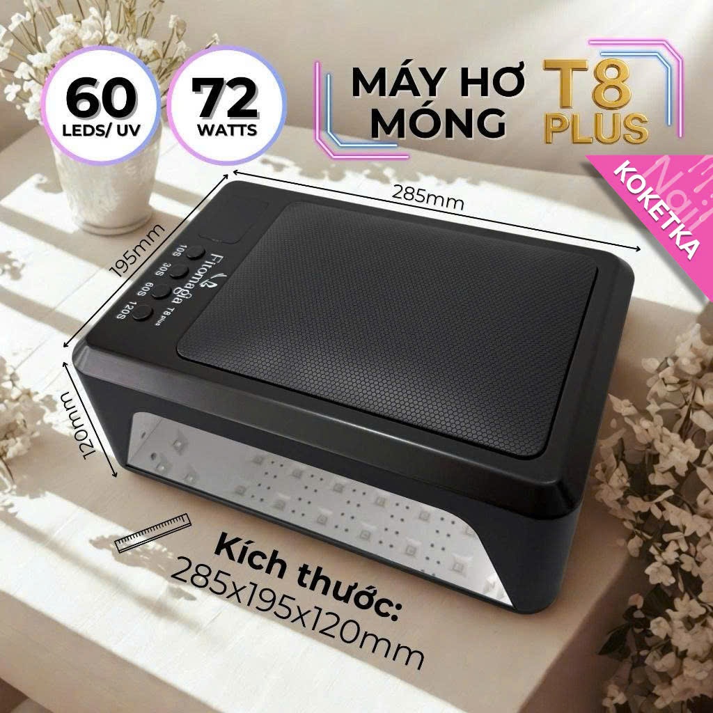 Máy hơ móng Fitomagia T8 Plus, 60 bóng LED/UV, giúp gel khô đều, bảo hành 6 tháng, màu đen