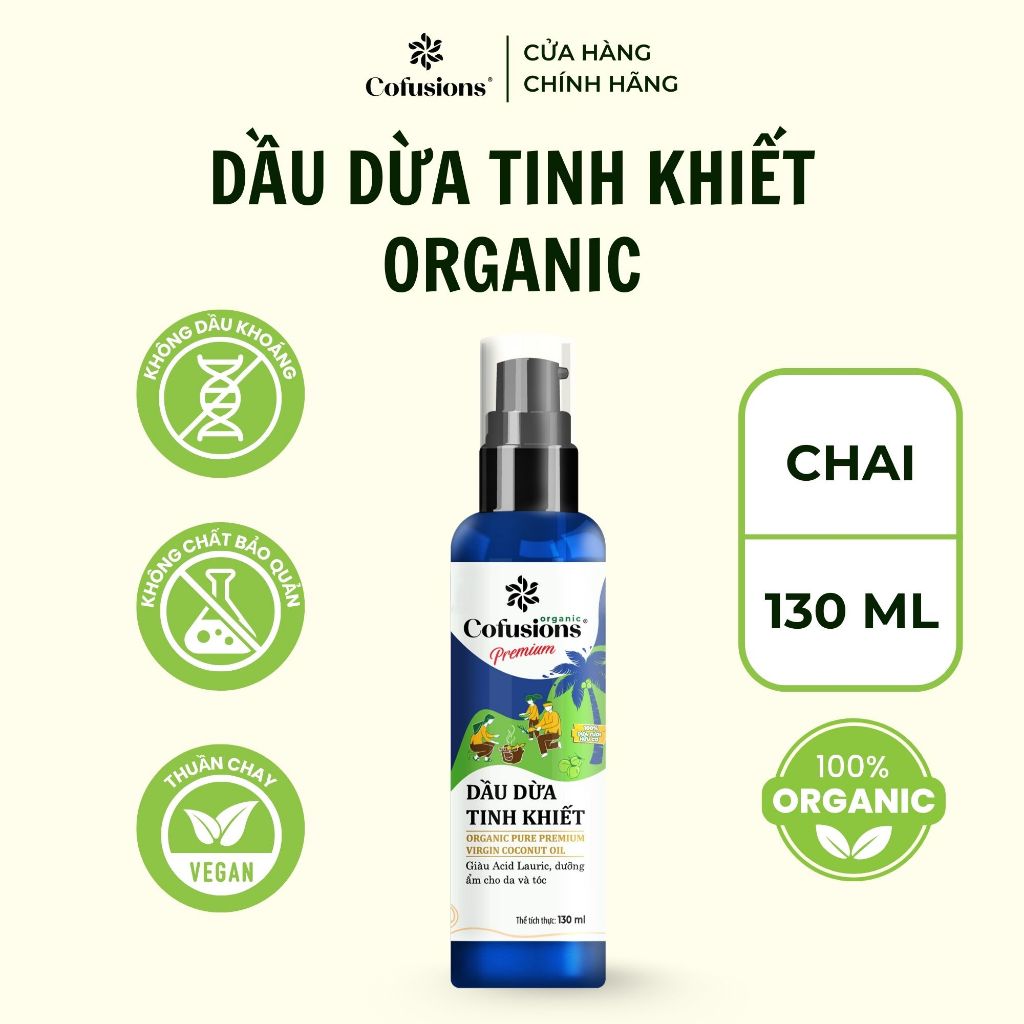[NHÃN MỚI CFS] Dầu dừa tinh khiết mỹ phẩm ORGANIC Cofusions - Chai 130ml - Coconut Oil