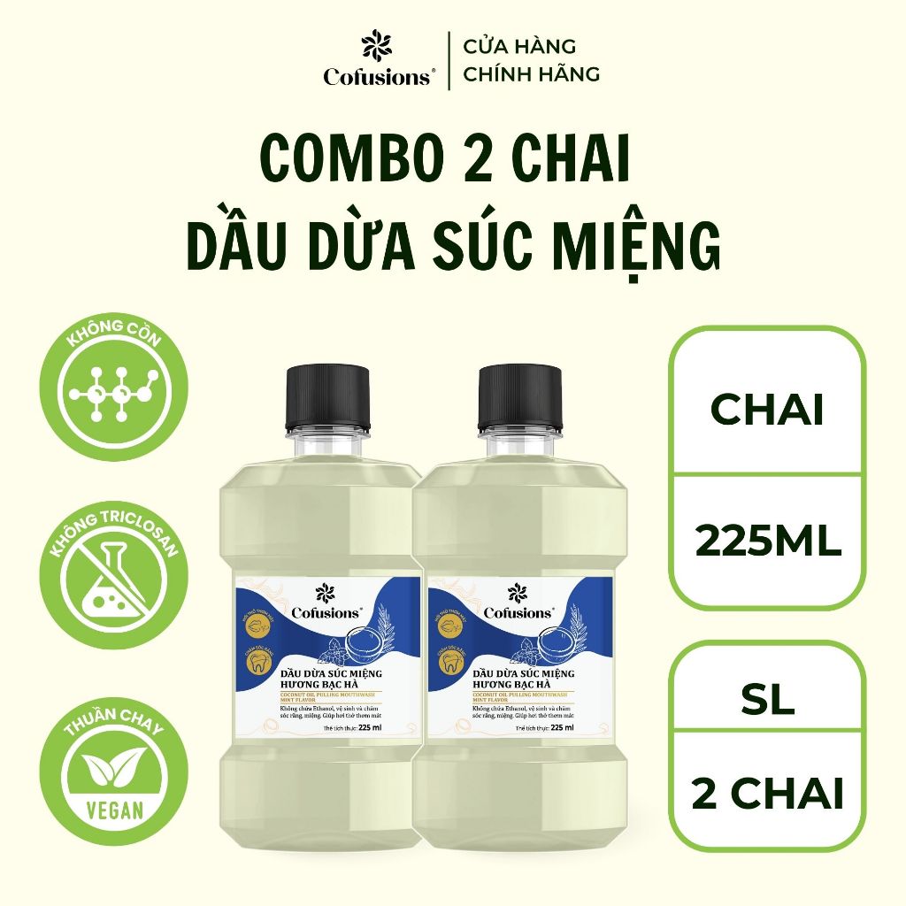Dầu dừa súc miệng Cofusions hương bạc hà thơm mát 225ml/ chai