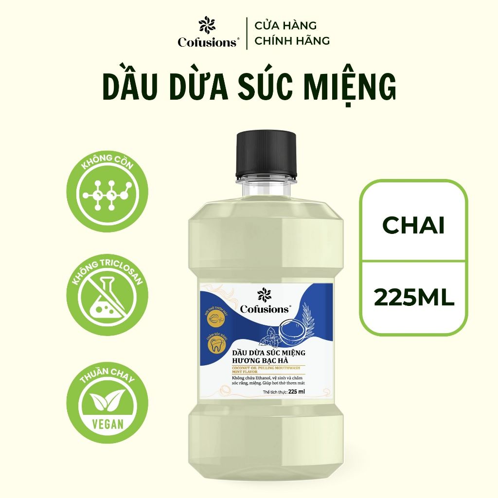 [NHÃN MỚI CFS] Dầu dừa súc miệng Cofusions hương bạc hà thơm mát 225ml/ chai