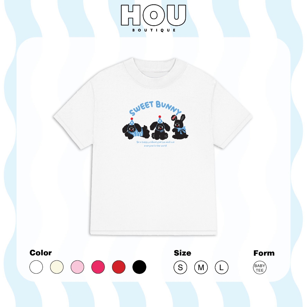 [Hàng Mới] Áo Thun Nữ Babytee Dáng Vừa, Thun Cotton 2 Chiều, Cổ Tròn HOU boutique Mẫu Sweet Bunny ( 