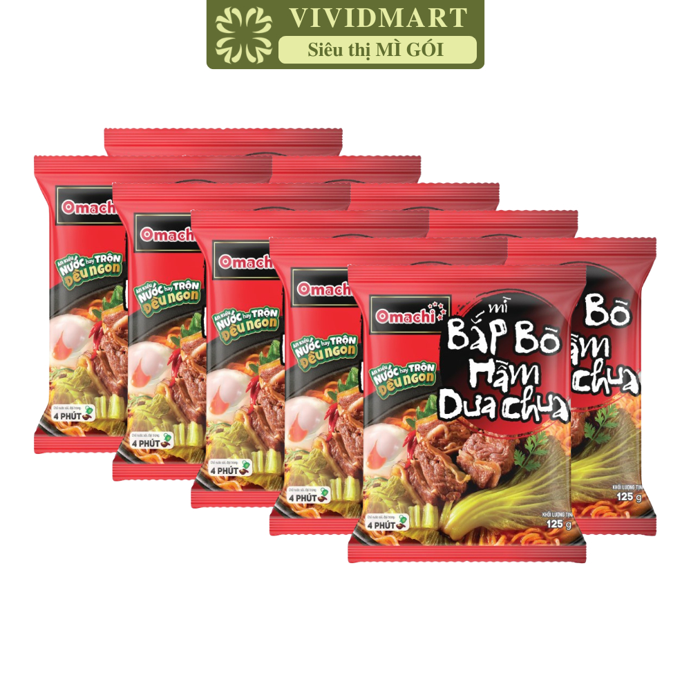 [SET 10 GÓI]-MASAN- Mì Omachi hương vị Bắp bò hầm dưa chua, Mì Omachi bắp bò hầm dưa chua, Mì ăn liề