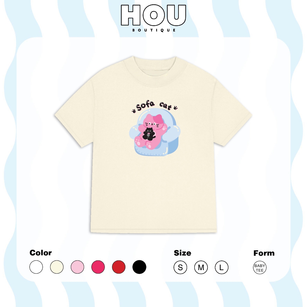 [Hàng Mới] Áo Thun Nữ Babytee Dáng Vừa, Thun Cotton 2 Chiều, Cổ Tròn HOU boutique Mẫu Sofa Cat ( AT 