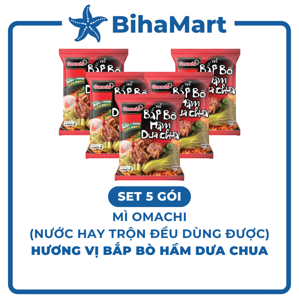 [SET 5 GÓI]-MASAN - Mì Omachi hương vị Bắp bò hầm dưa chua, Mì Omachi bắp bò hầm dưa chua, Mì ăn liề