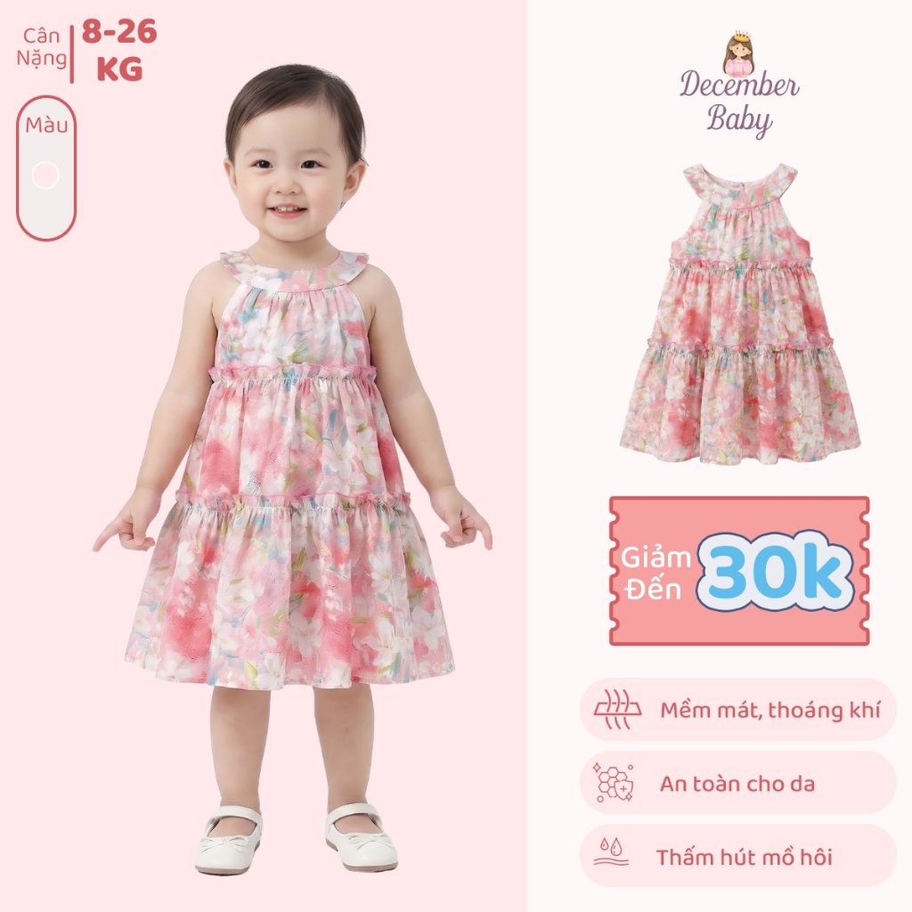 Váy Cổ Yếm Phối Bèo Nhún Chất Thô Mềm Dáng Xòe Xinh Yêu Cho Bé Gái [DEC12] - December Baby