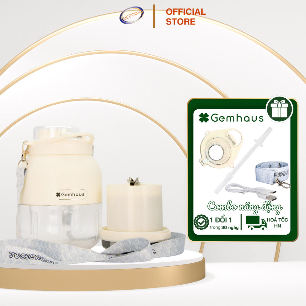 Máy xay sinh tố mini Gemhaus Gh880 dùng pin sạc, dung tích đựng nước 800ml- Nhỏ gọn có kèm dây đeo c