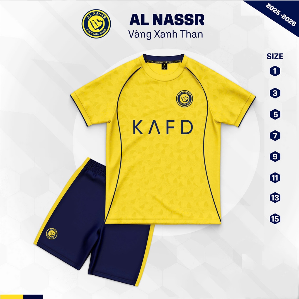 Quần Áo Bóng Đá Trẻ Em Al Nassr Chất Liệu Thun Lạnh Mềm Mại, Thoáng Mát