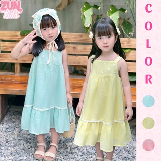  Váy 2 Dây Bé Gái Thêu Hoa Daisy Pastel AZD572 – Đầm Dây Chất Cotton Gân Mềm Mịn Như Linen ZUN Kids 