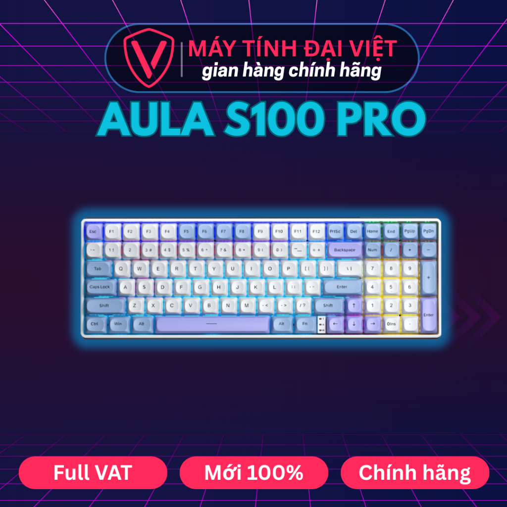 Bàn Phím Cơ AULA S100 Pro 3 Mode Chính Hãng (2.4GHz/ Bluetooth/ Có Dây/ Red Switch / Brown Switch)