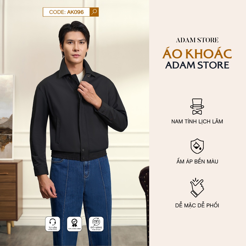 ÁO KHOÁC GIÓ NAM ADAM STORE MÀU ĐEN AK096
