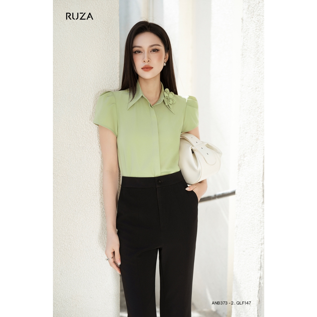 Áo sơ mi nữ tay ngắn RUZA kiểu dáng sang trọng thời trang công sở thanh lịch ANB373