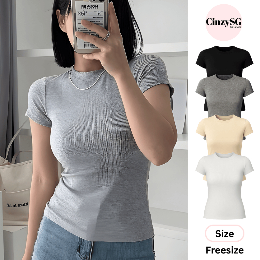 Áo Phông Nữ Body Gân Tăm Basic Form Ôm Dáng Co Giãn Thời Trang Hàn Quốc CinZy SG