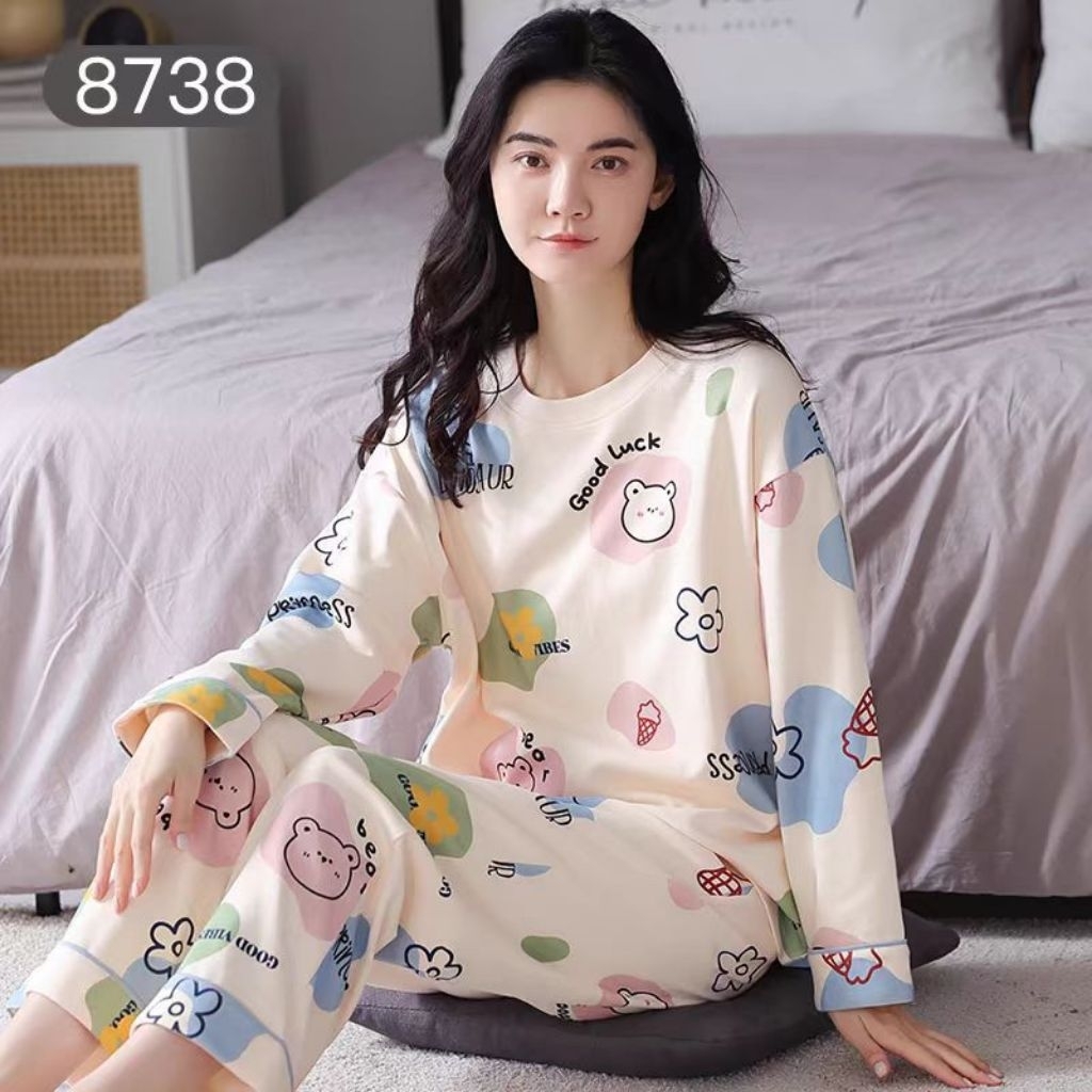 (65-110kg) Bộ thun dài tay mặc nhà nữ, bộ ngủ thu đông nữ,bộ ngủ dài tay big size.