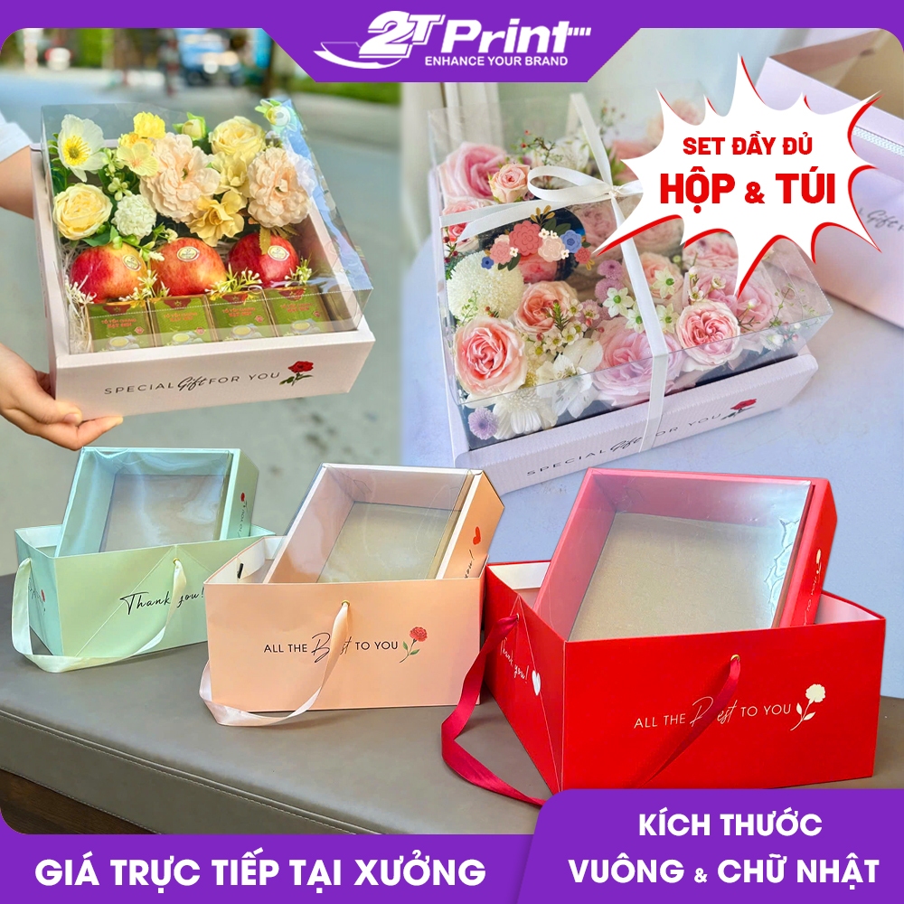 Combo 10 Hộp Mica Đựng Trái Cây Kèm Túi Giấy ALL THE BEST, Đựng Quà, Yến Chưng, Hoa Quả Biếu Tặng