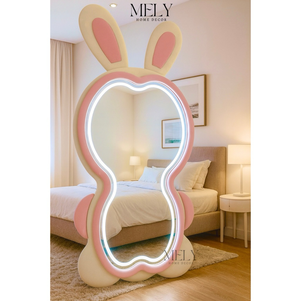 Gương Thỏ Đầu Tròn Bọc Nỉ Cỡ Lớn 2mx1m Gương Xinh Decor