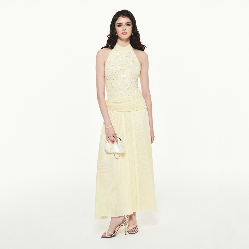 MAVEN - Váy cổ yếm dáng dài đính kết Jewel Dress