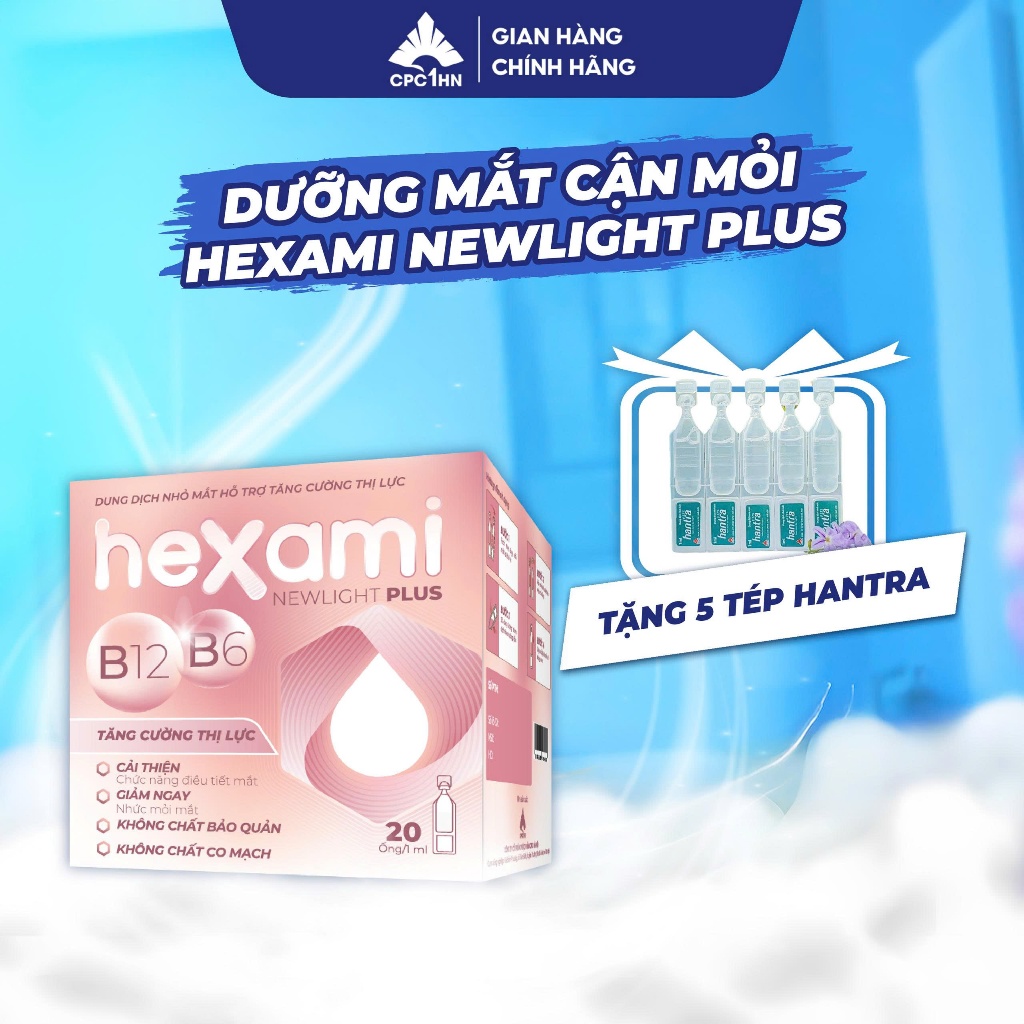 Nhỏ mắt hỗ trợ tăng cường thị lực Hexami Newlight Plus giảm mỏi mắt hộp 20 tép
