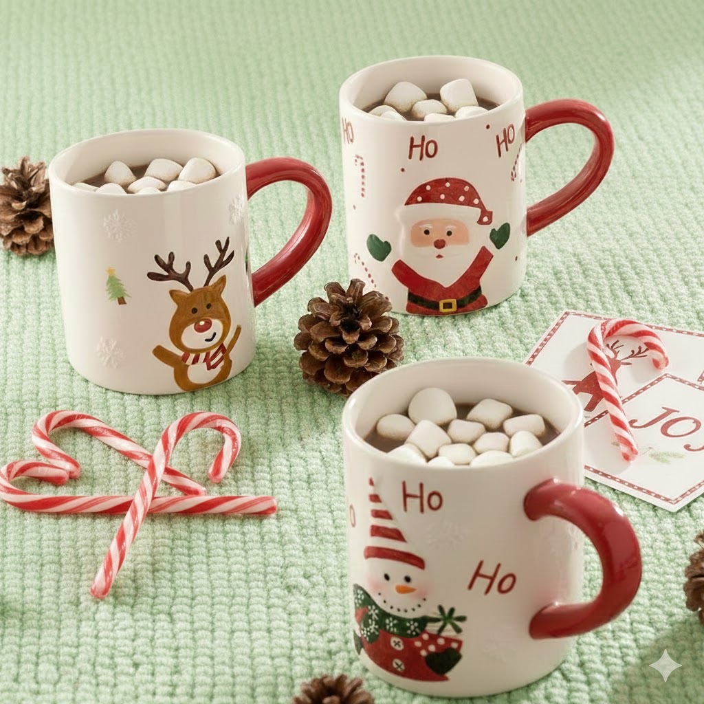 Cốc ly sứ giáng sinh CHONMUA 365 in hình ông già Noel người tuyết tuần lộc cute