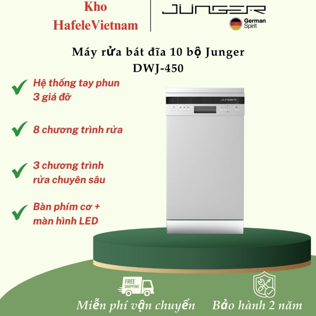 MÁY RỬA BÁT JUNGER DWJ-450 – Tiết Kiệm Nước & Điện, Hoạt Động Êm, An Toàn