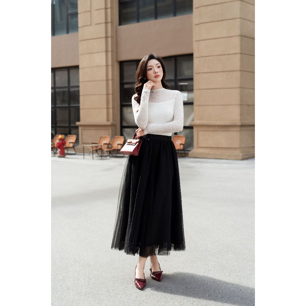 Chân váy xoè dáng dài ren lưới LEERY  [ CV-13 ]