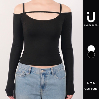  Áo thun dai cổ cách điệu dáng ôm dài tay Unleashedvn CASTELLA Off Shoulder Top 