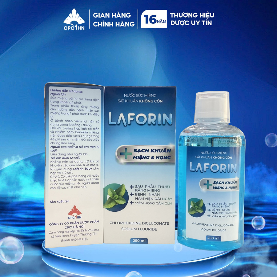 Nước súc miệng sát khuẩn miệng và họng Laforin lọ 250ml chính hãng