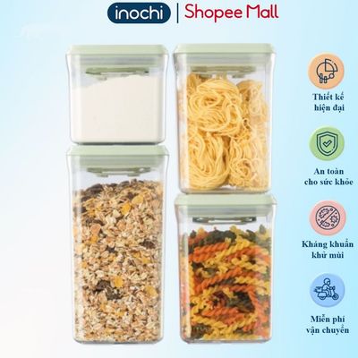 Hộp đựng đồ ăn dặm Inochi, thiết kế bấm nút chống ẩm, ngăn côn trùng, Kèm muỗng