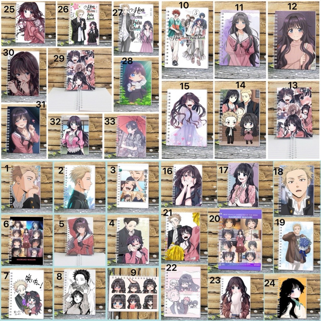 Sổ viết hình hoa thơm kiêu hãnh waguri kaoruko gáy xoắn a6 / sổ waguri kaoruko Kaoru Hana wa Rin to 