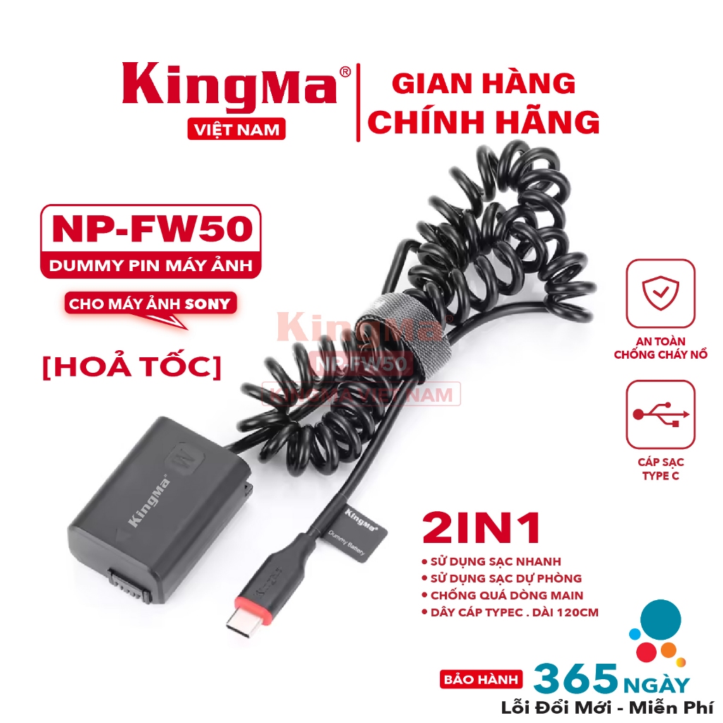 Dummy KingMa NP-FW50 Type-C. Cho Máy Ảnh Sony Mã NP-FW50 . Quay Livestream Liên Tục . Bảo Hành 12 Th