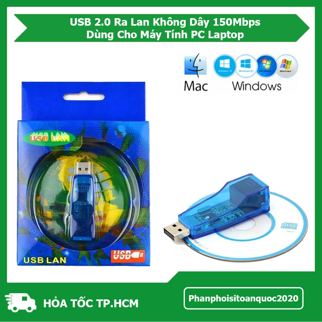 USB Ra Lan 2.0 Không Dây 150Mbps Cắm Vào Là Dùng Cho Máy Tính PC Laptop – USB Ra Lan 2.0 Dạng Thường