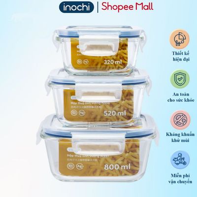 Hộp thuỷ tinh vuông Nikko 320 ml thiết kế nút thoát hơi nước chịu nhiệt 400 độ C, chống rỉ nước