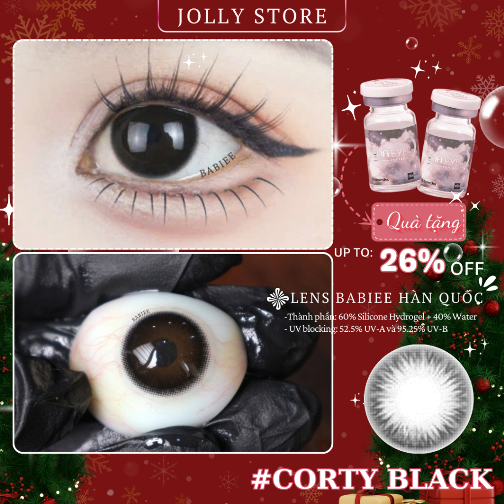 Lens Corty Black BABIEE EYES Kính áp tròng JOLLY STORE giãn vừa