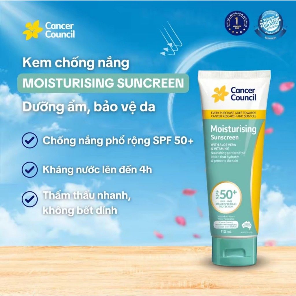Kem chống nắng dưỡng ẩm Cancer Council Moisturising SPF 50+ 110ml