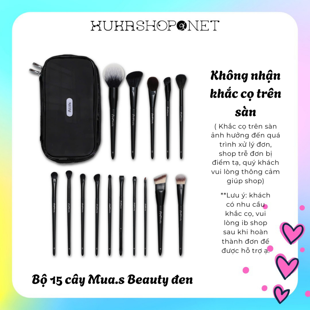 [Bộ cọ MUA.s Beauty 15 cây] Bộ cọ MUAs Beauty 15 cây thân đen chất lông mền mịn sang chảnh phù hợp m