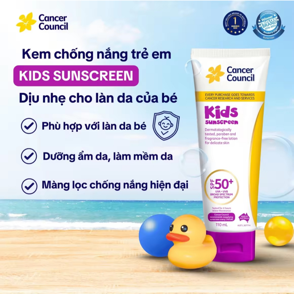 Kem chống nắng trẻ em Cancer Council Kids SPF 50+110ml